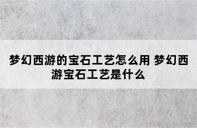 梦幻西游的宝石工艺怎么用 梦幻西游宝石工艺是什么